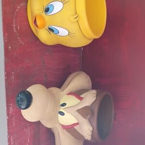 Vintage 1992 Looney Tunes 3D Plastic Mug Set Wile E. Coyote & Tweety Bird KFC